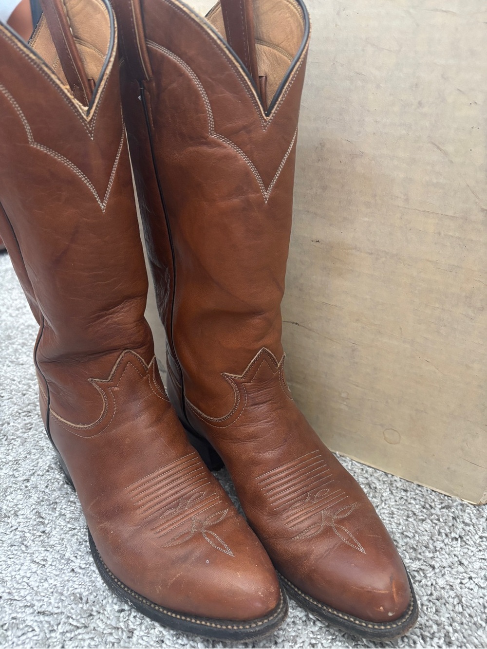 Tony Lama Boots Tan Leather Western Cowboy Boots - Picture 2 of 5